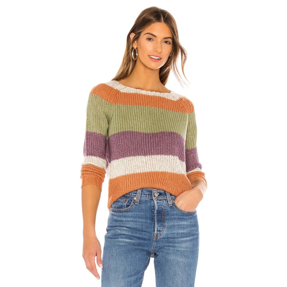 ✨NWT✨ NSF CLOTHING Daja Wool Blend Raglan Striped Sweater Multi Color Sz Small